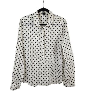 J. Crew White/Black Jaquard Popover Polka Dot Cotton Shirt